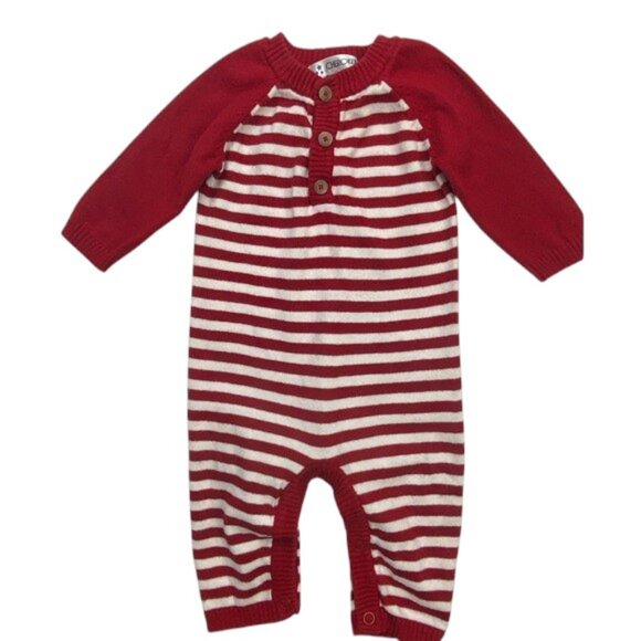 Cherokee Red-and-White Striped Knit Henley Jumpsuit size 0-3 Months - Picture 2 of 10